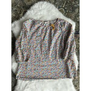 Mini Boden Girls 9-10 Years Ditsy Floral Print Top w/Yellow Bow Detail Sz M/L